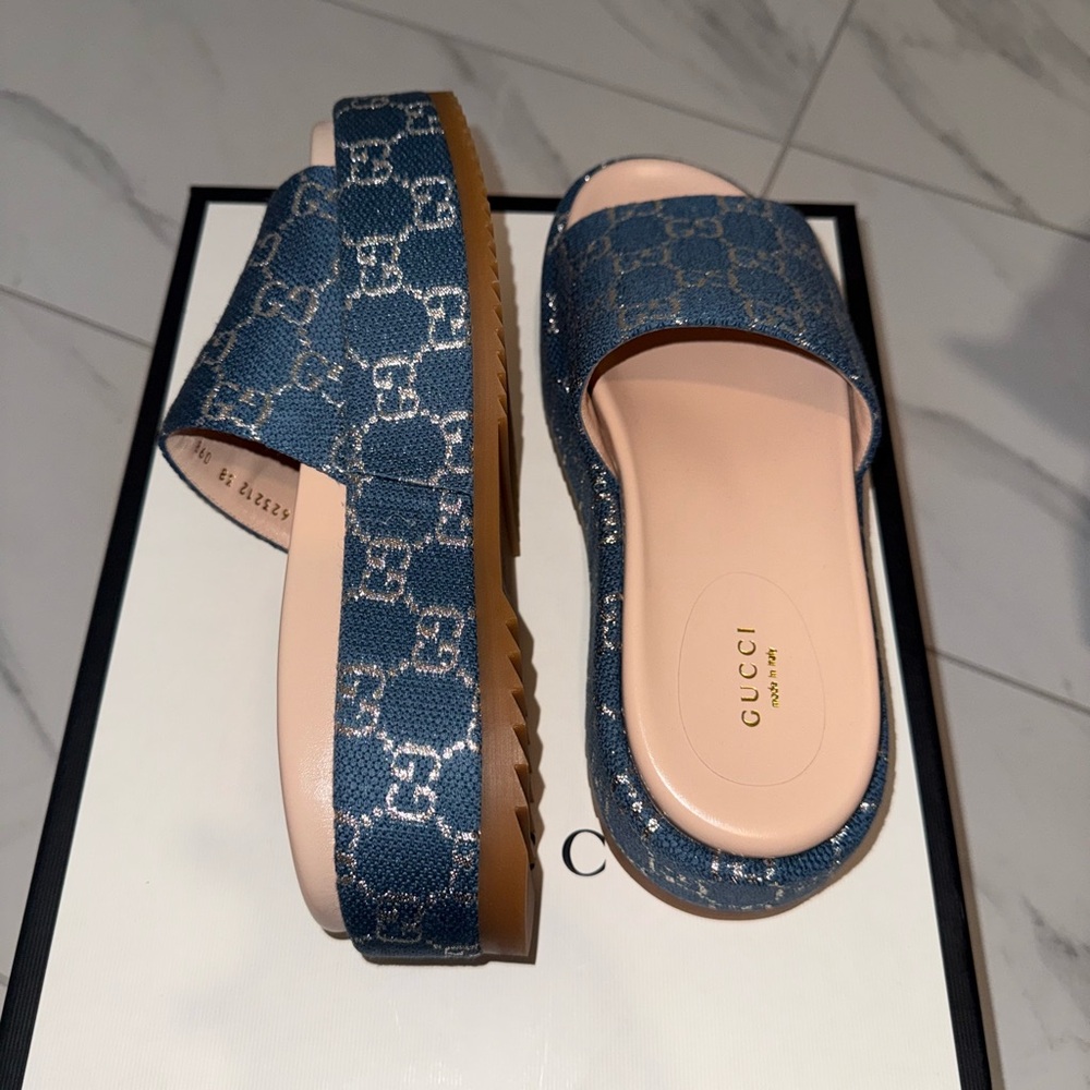 Gucci Denim Blue Women's Slide Sandals - Picture 3 of 7